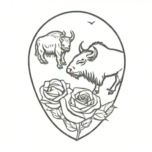 a buffalo and otter holding a rose tattoo design idea