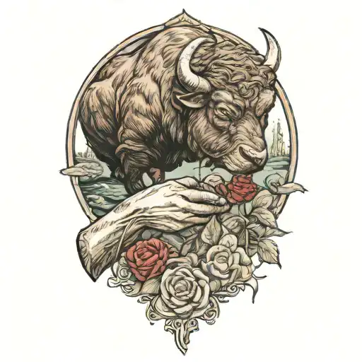 Buffalo Giving A Rose To An Otter tattoo design idea