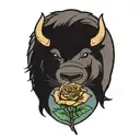 a buffalo and a otter holding a rose tattoo design idea
