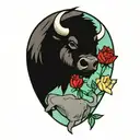 a buffalo and a otter holding a rose tattoo design idea