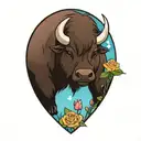a buffalo and a otter holding a rose tattoo design idea