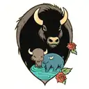 a buffalo and a otter holding a rose tattoo design idea