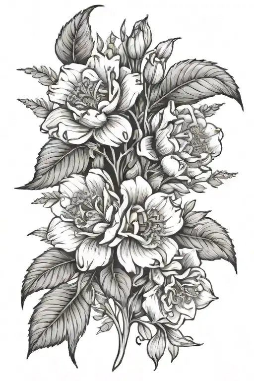 february may december birth flower with name written tattoo design idea