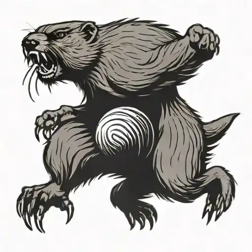 Sillouete of an angry muscular groundhog running through the oval of a running track  tattoo design idea