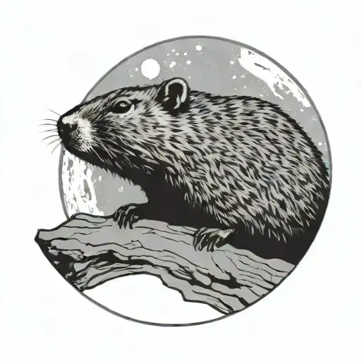Sillouete of a groundhog in front of the moon  tattoo design idea