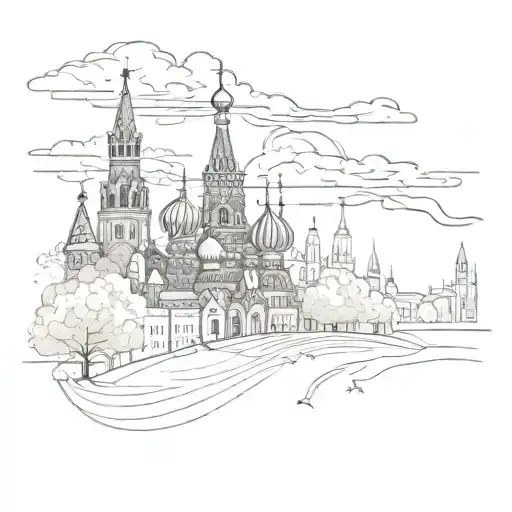 A magical Moscow skyline with flying broomsticks tattoo design idea