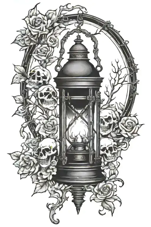 bloodborne lantern with skulls tattoo design idea