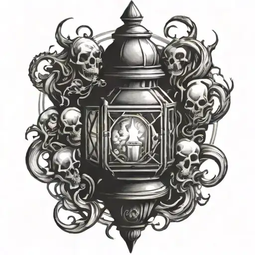 bloodborne lantern with skulls tattoo design idea