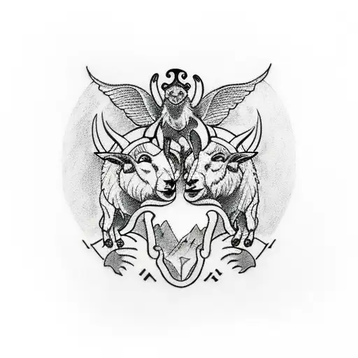 A tattoo of a mountain goat (Capricorn's symbol) and a maiden (Virgo's symbol) holding hands, symbolizing the tattoo design idea