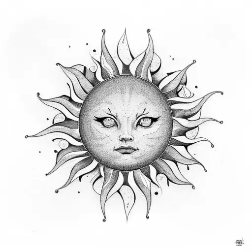 The sun in Áries design with elements of Blues music tattoo design idea