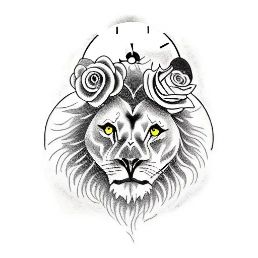 whole arm with a Lion, owl, two roses, two doves and two clocks tattoo design idea