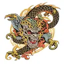 A trap metal inspired sleeve featuring Japanese demons and dragons tattoo design idea