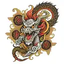 A trap metal inspired sleeve featuring Japanese demons and dragons tattoo design idea