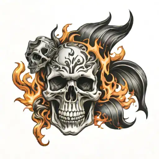 skull and flames wrapped tattoo design idea
