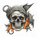 skull and flames wrapped tattoo design idea