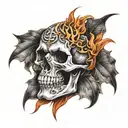 skull and flames wrapped tattoo design idea