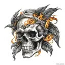 skull and flames wrapped tattoo design idea