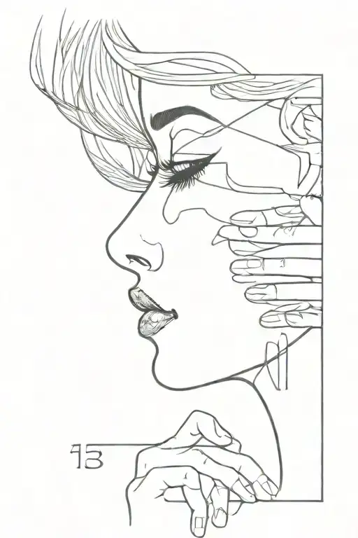 a girl shushing herself made out of 1 and 3 numbers tattoo design idea