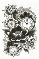 08/28/2008 , lotus flowers and a clock that says 11:48 pm tattoo design idea