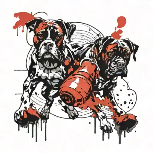 Warrior boxer dogs walking tattoo design idea