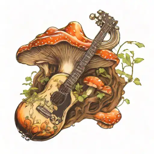 guitar forest mushroom tattoo design idea