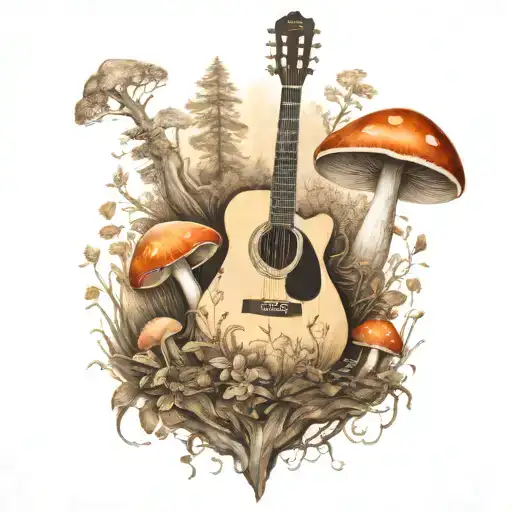 guitar mushroom forest scene tattoo tattoo design idea