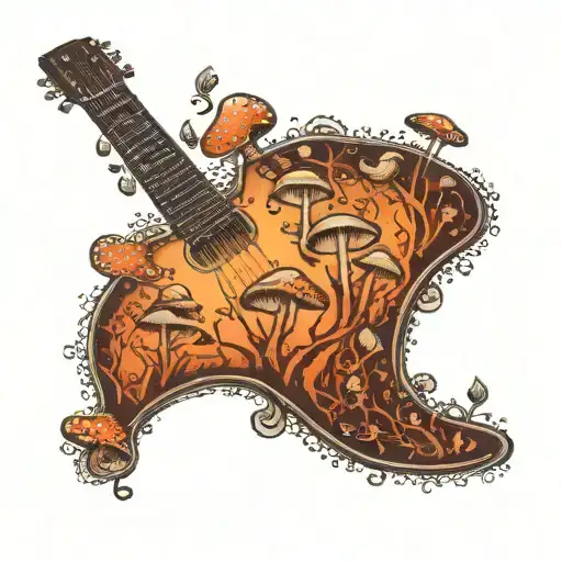 guitar forest mushroom tattoo design idea