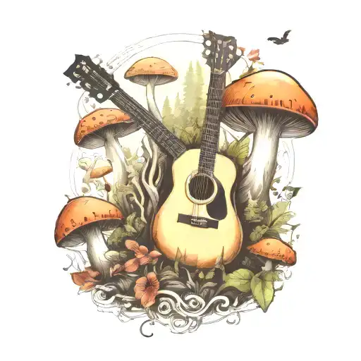 guitar mushroom forest scene tattoo tattoo design idea