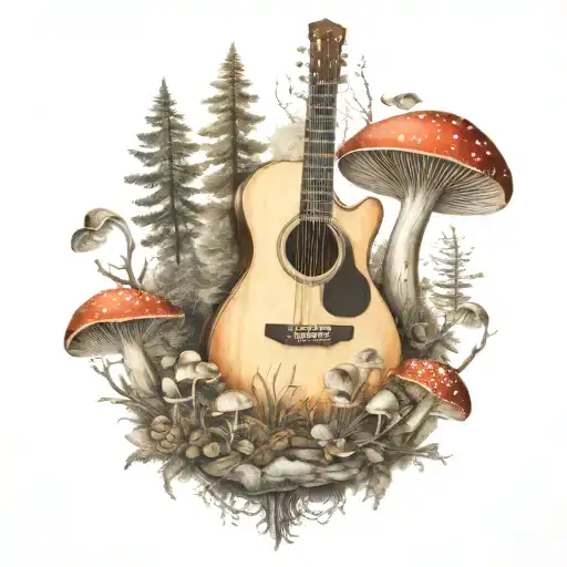 guitar mushroom forest scene tattoo tattoo design idea