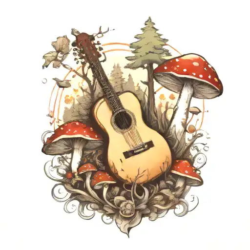 guitar mushroom forest scene tattoo tattoo design idea