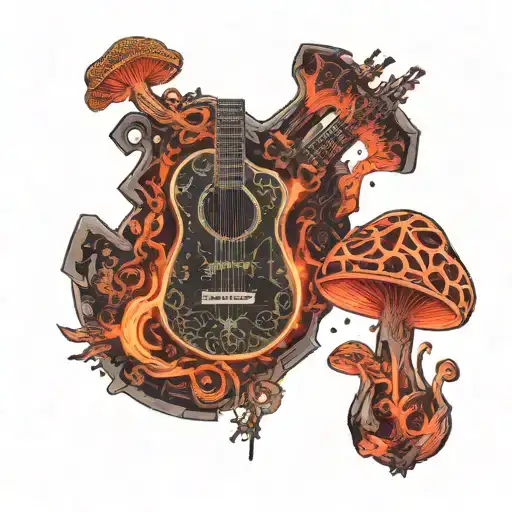 guitar forest mushroom tattoo design idea