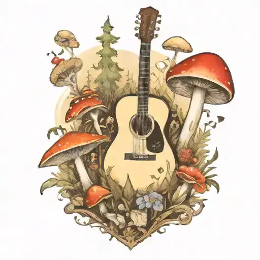 guitar mushroom forest scene tattoo tattoo design idea