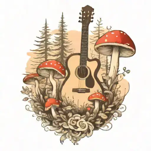 guitar mushroom forest scene tattoo tattoo design idea