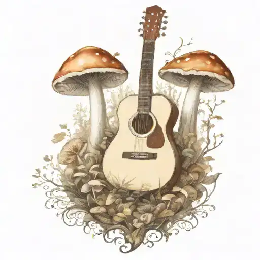 guitar mushroom forest scene tattoo tattoo design idea