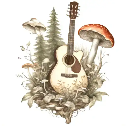 guitar mushroom forest scene tattoo tattoo design idea