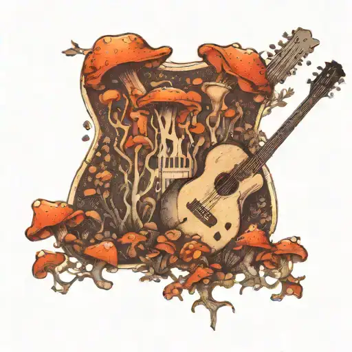 guitar forest mushroom tattoo design idea