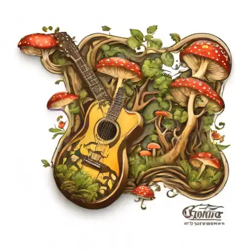 guitar forest mushroom tattoo design idea