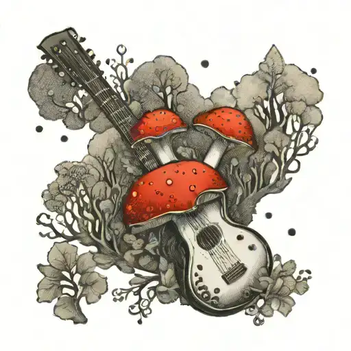 guitar forest mushroom tattoo design idea