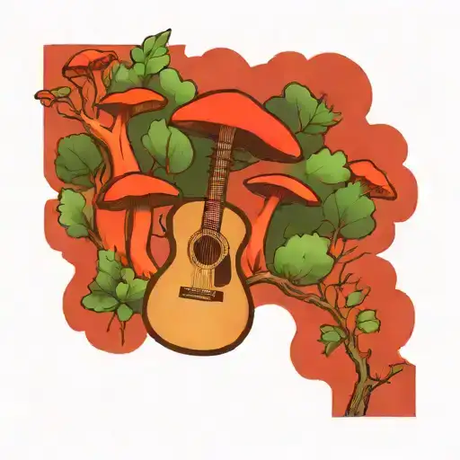 guitar forest mushroom tattoo design idea