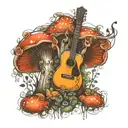 guitar forest mushroom tattoo design idea