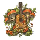 guitar forest mushroom tattoo design idea