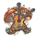 guitar forest mushroom tattoo design idea