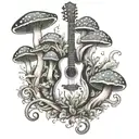 guitar forest mushroom tattoo design idea