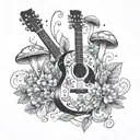 guitar forest mushroom tattoo design idea
