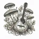 guitar forest mushroom tattoo design idea