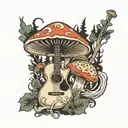 guitar forest mushroom tattoo design idea