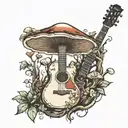 guitar forest mushroom tattoo design idea