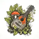 guitar forest mushroom tattoo design idea
