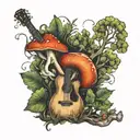 guitar forest mushroom tattoo design idea