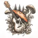guitar forest mushroom tattoo design idea